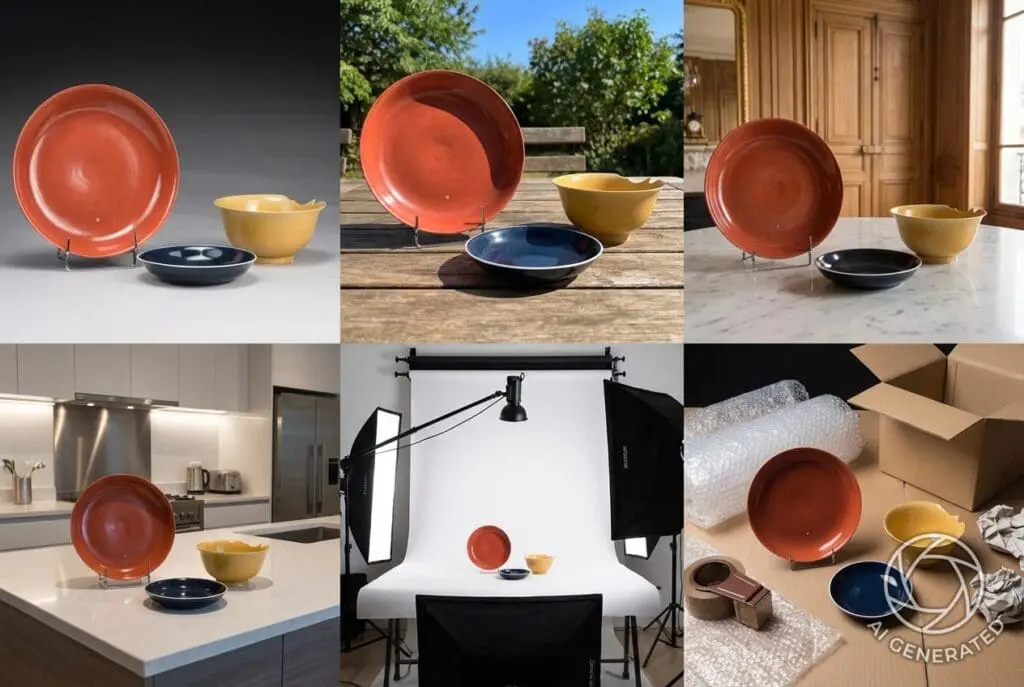 une photo studio déclinée dans plusieurs situation avec un prompt précis donné