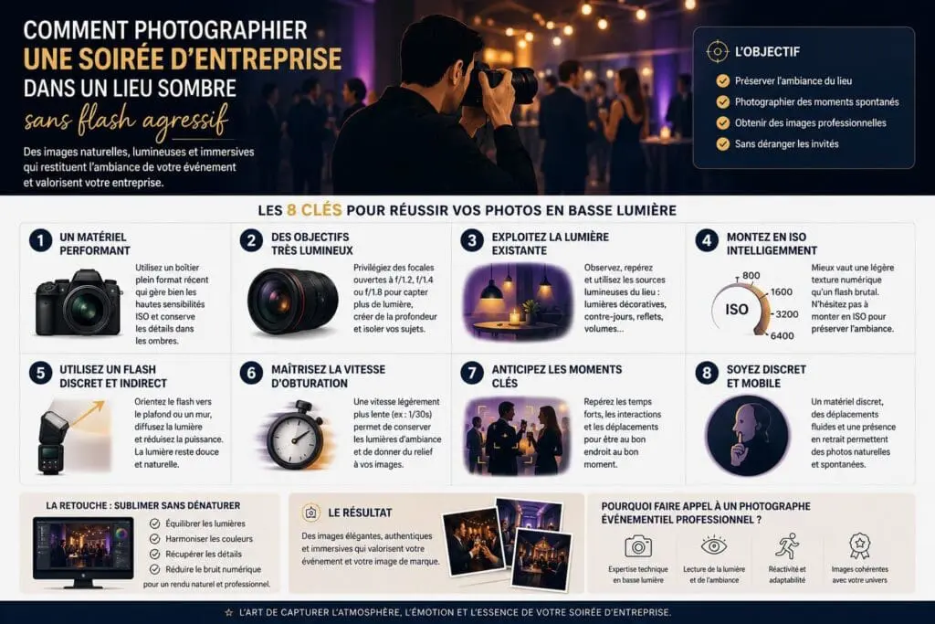 Comment photographier une soirée d’entreprise dans un lieu sombre