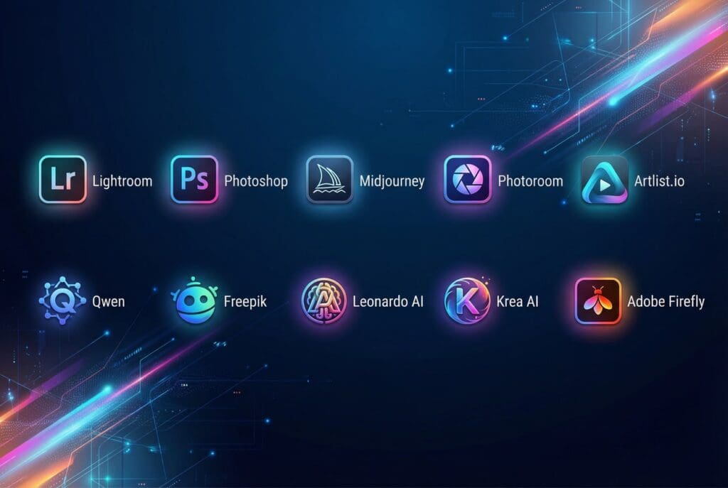 représentation des icônes des applications de modèles IA pour génération d'images, jean-baptiste chauvin, photographe professionnel