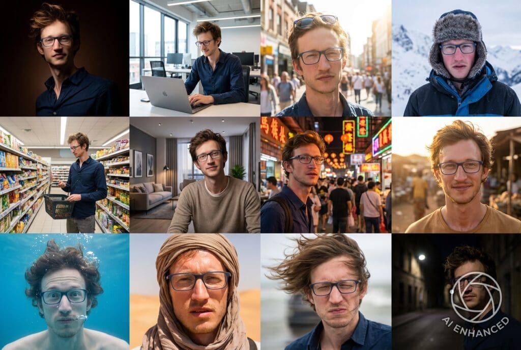 illustration de la variation de l'environnement d'un portrait professionnel avec l'IA