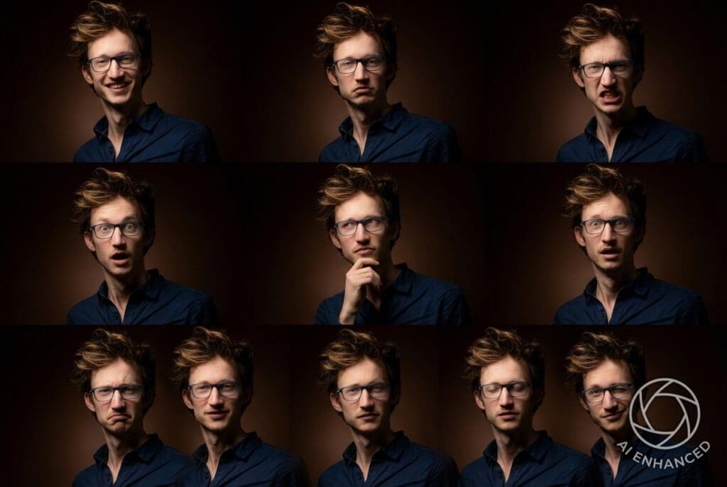 illustration de la variation de l'expression d'un portrait professionnel avec l'IA