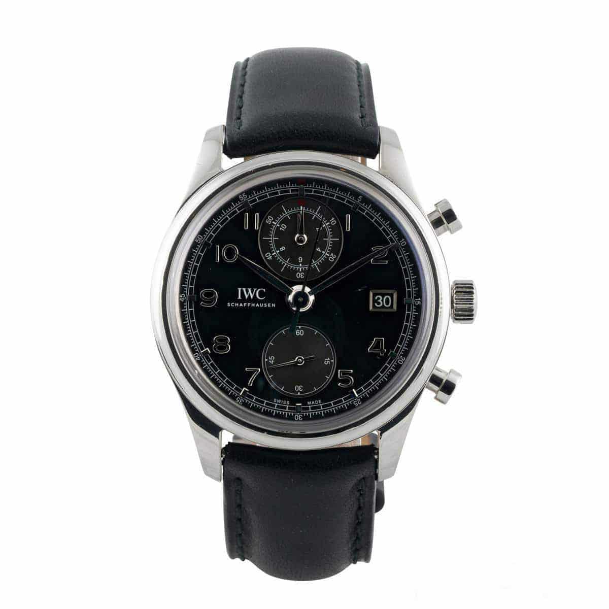Montre IWC de luxe photographiée pour le revendeur spécialisé Watchfinder